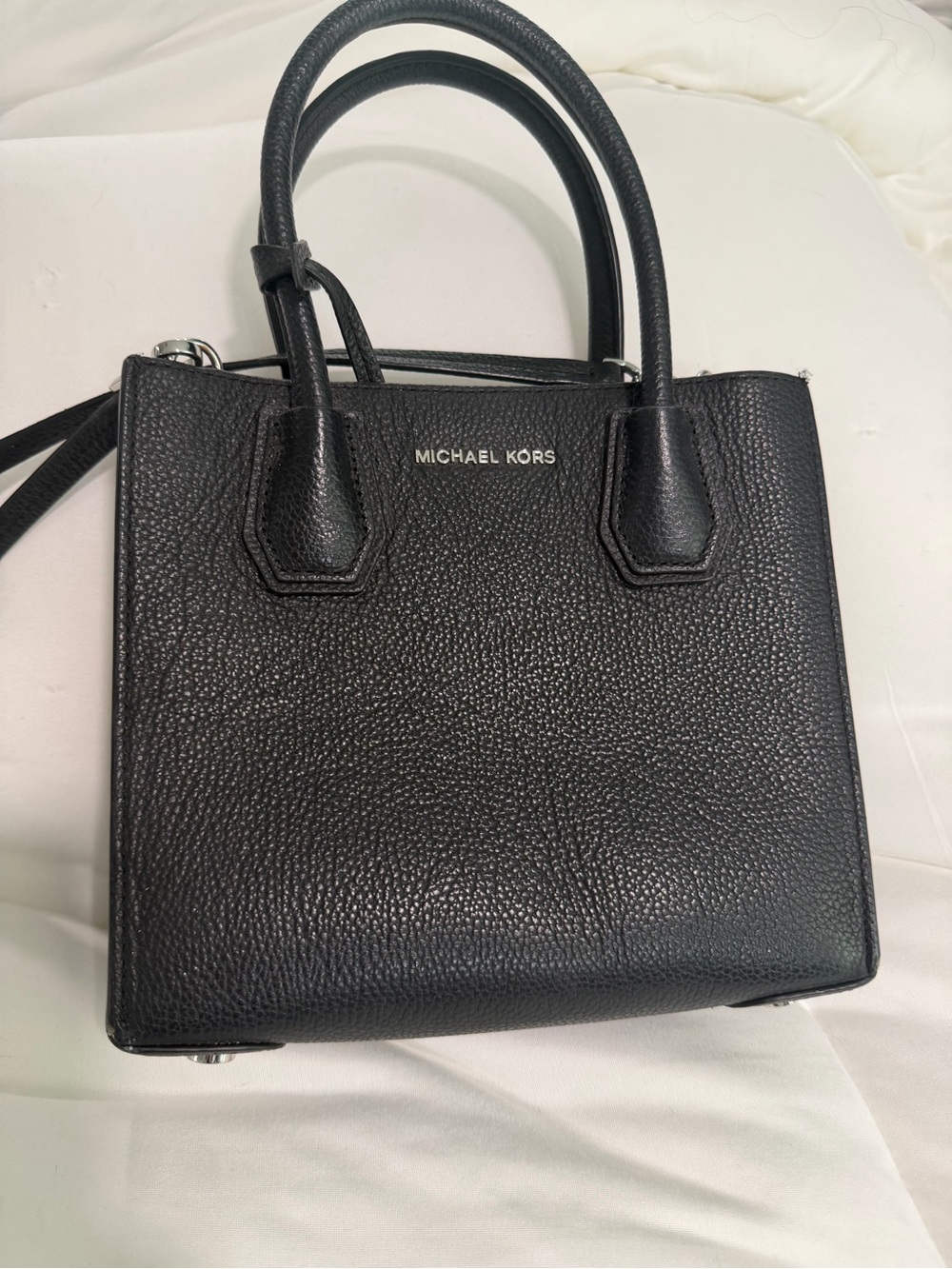 Michael Kors Black Pebbled Leather Satchel with Top Handles